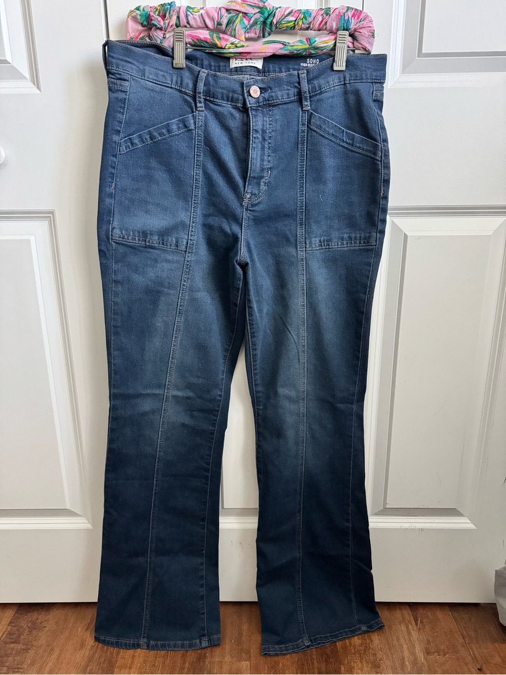 Nicole Miller Dark Blue Flare Jeans with Utility Seams NWOT